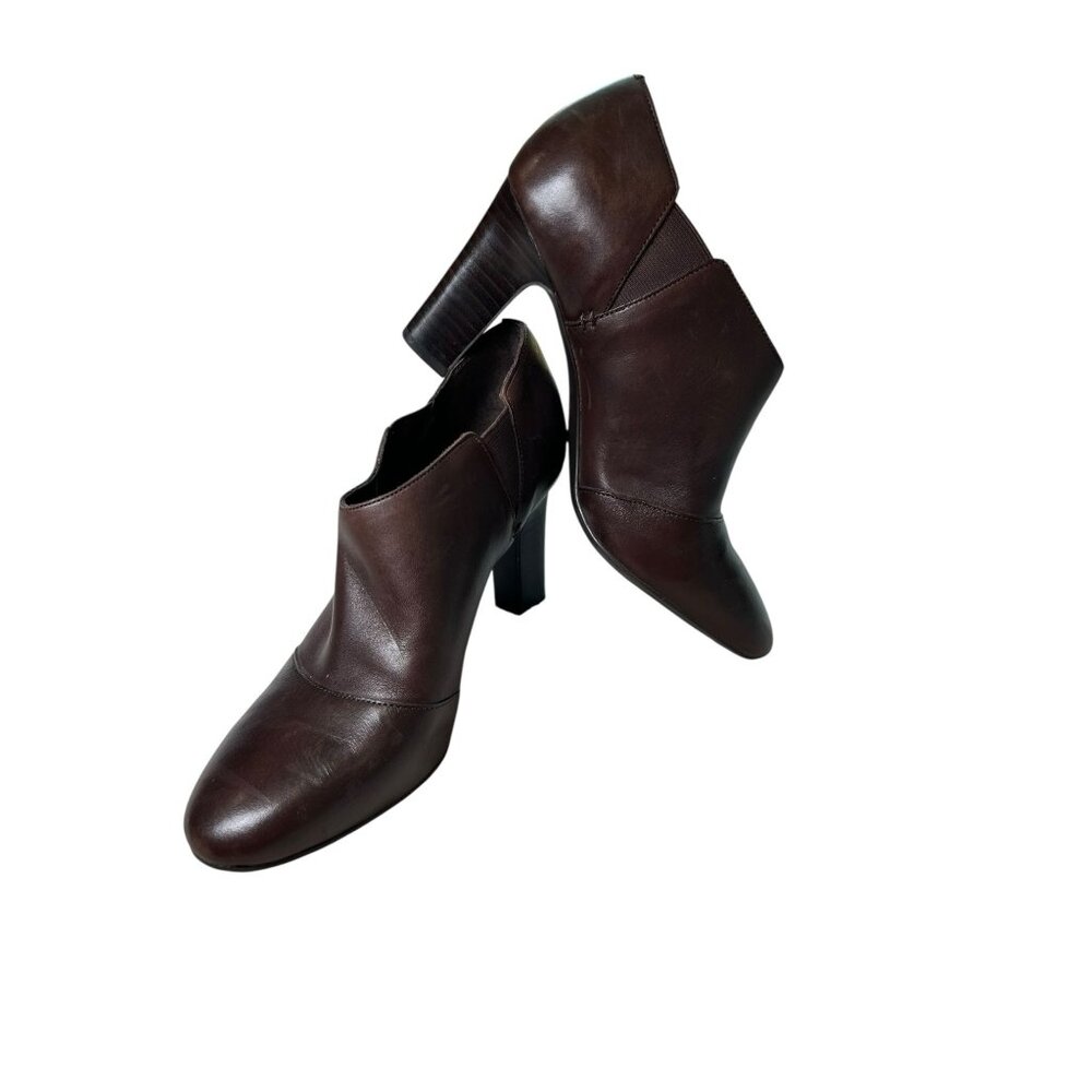 Lauren Ralph Lauren Brittni Brown Leather Ankle Booties Heels Womens Sz 7.5 B
